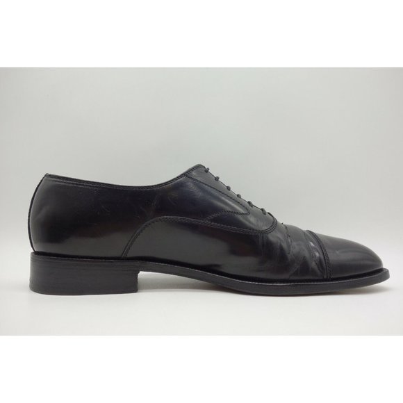 Salvatore Ferragamo Black Leather Cap Toe Lace Up Oxfords Shoes Men\'s 8.5 D